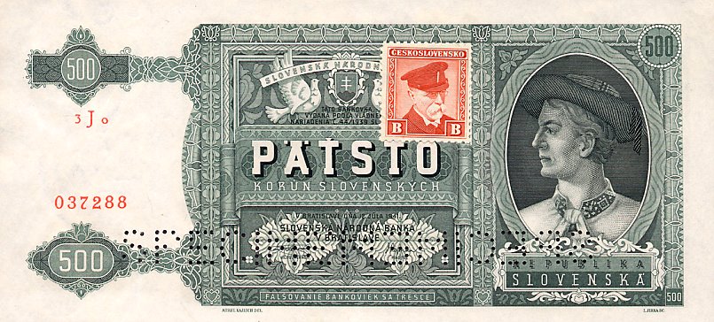 Front of Czechoslovakia p54s: 500 Korun from 1945