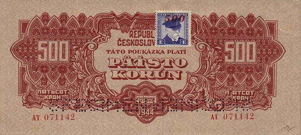 Front of Czechoslovakia p55s: 500 Korun from 1945