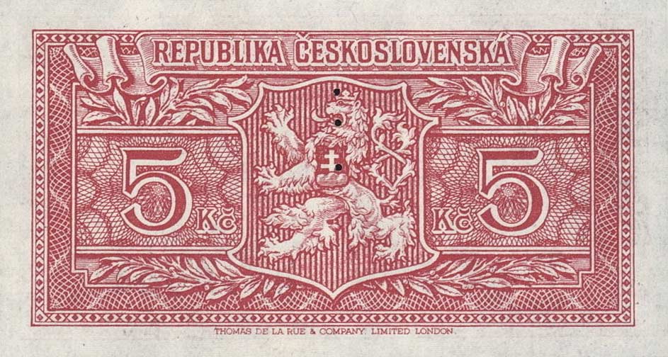 Back of Czechoslovakia p59s: 5 Korun from 1945