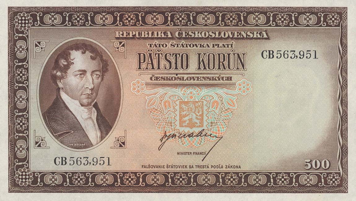 Front of Czechoslovakia p64s: 500 Korun from 1945