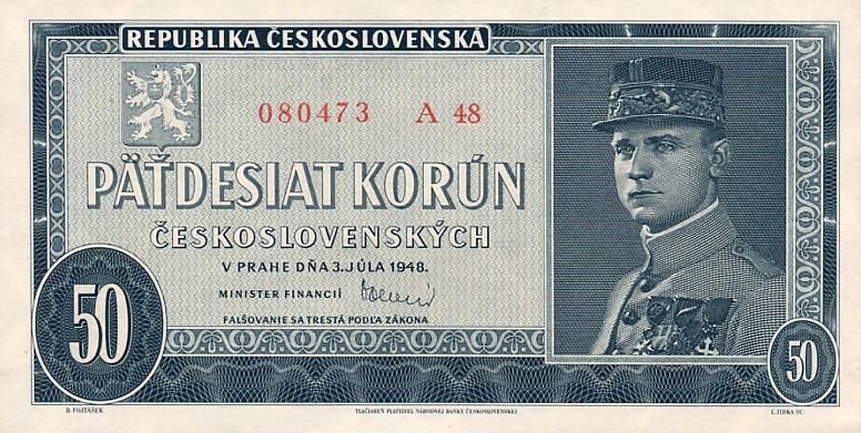 Front of Czechoslovakia p66a: 50 Korun from 1948