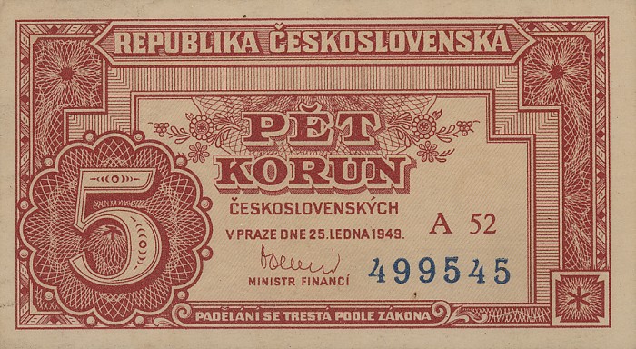 Front of Czechoslovakia p68a: 5 Korun from 1949