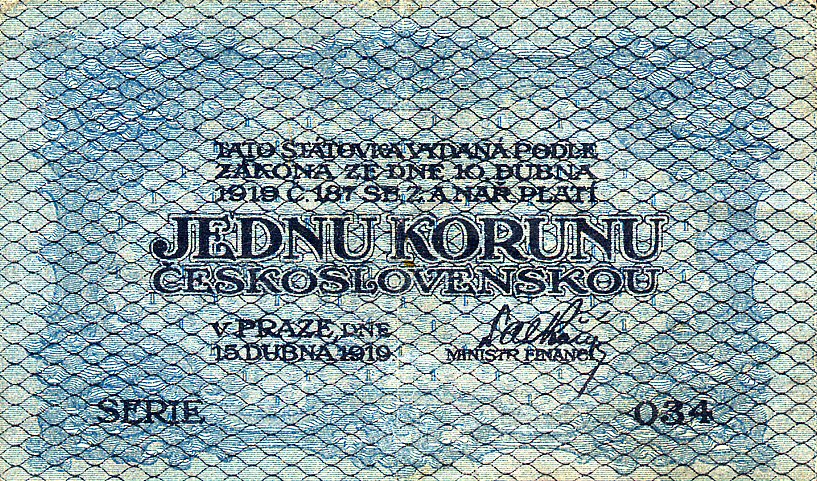 Front of Czechoslovakia p6a: 1 Koruna from 1919