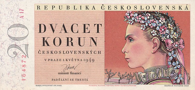 Front of Czechoslovakia p70a: 20 Korun from 1949