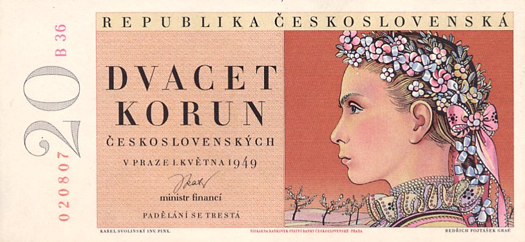 Front of Czechoslovakia p70b: 20 Korun from 1949
