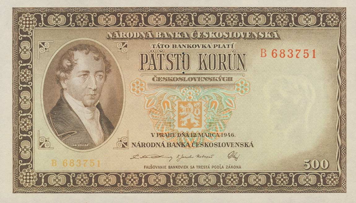Front of Czechoslovakia p73s: 500 Korun from 1946