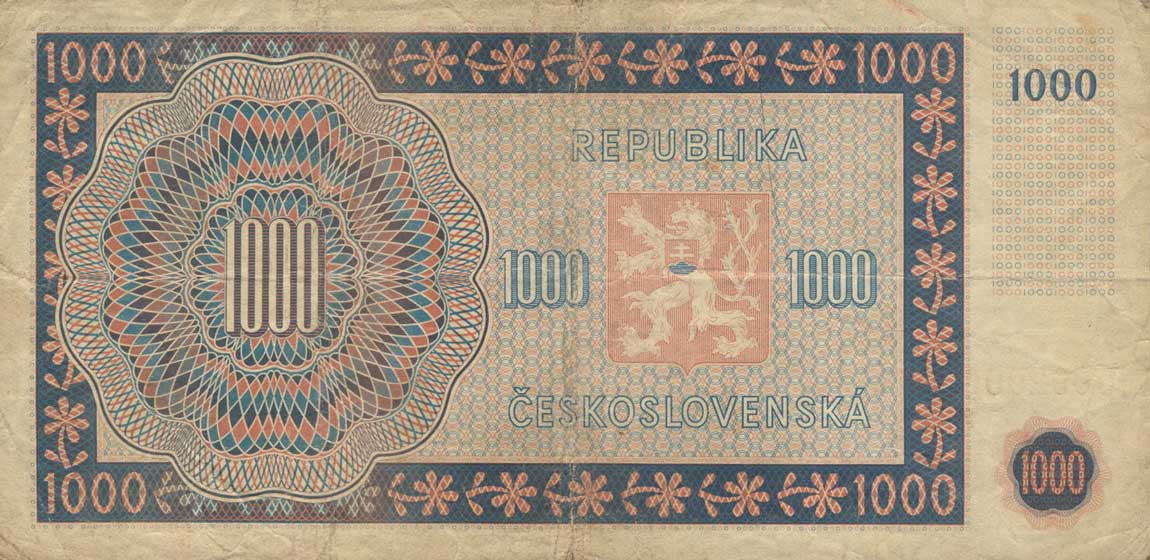 Back of Czechoslovakia p74a: 1000 Korun from 1945