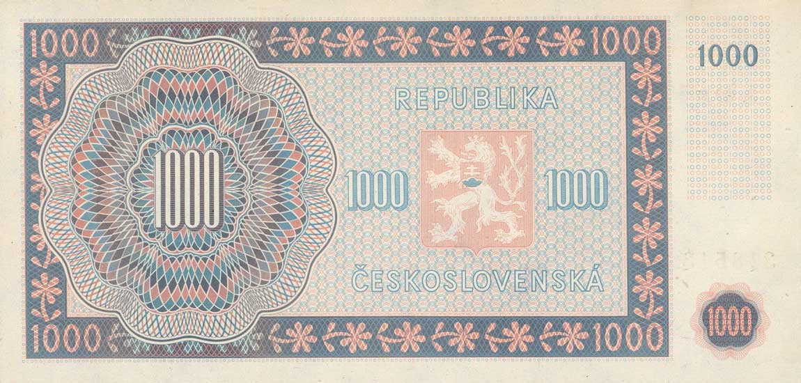 Back of Czechoslovakia p74b: 1000 Korun from 1945
