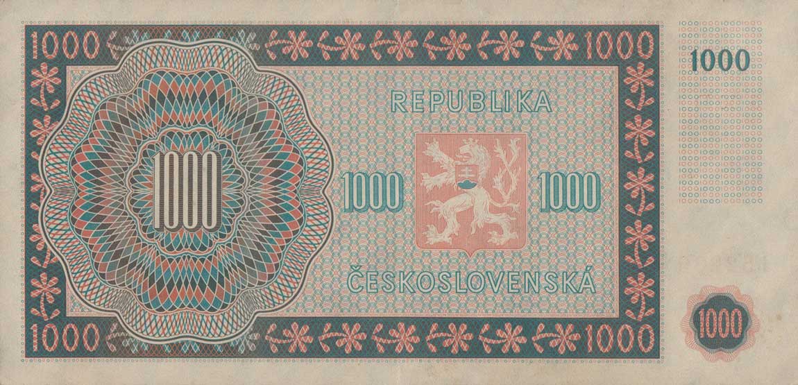 Back of Czechoslovakia p74d: 1000 Korun from 1945