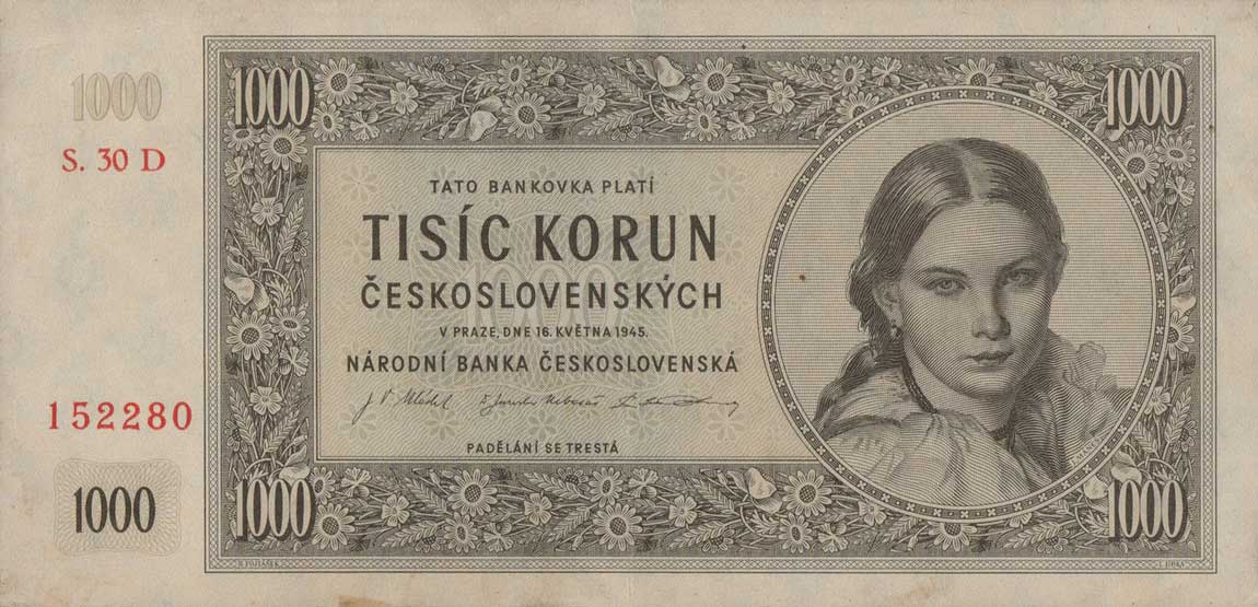 Front of Czechoslovakia p74d: 1000 Korun from 1945