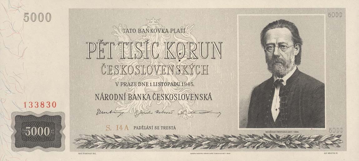 Front of Czechoslovakia p75s: 5000 Korun from 1945