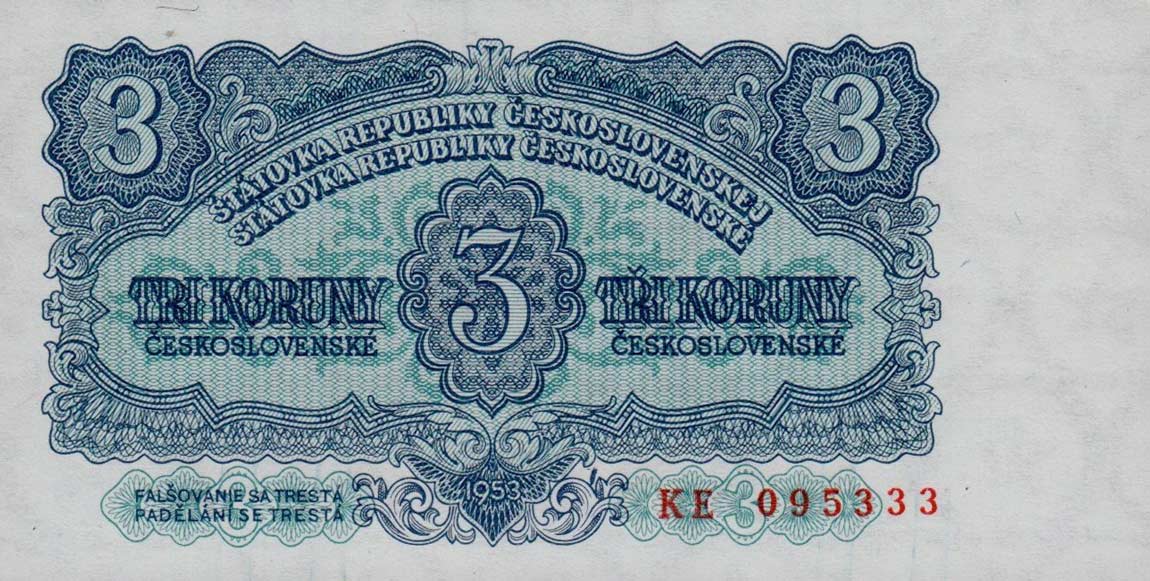 Front of Czechoslovakia p79b: 3 Korun from 1953