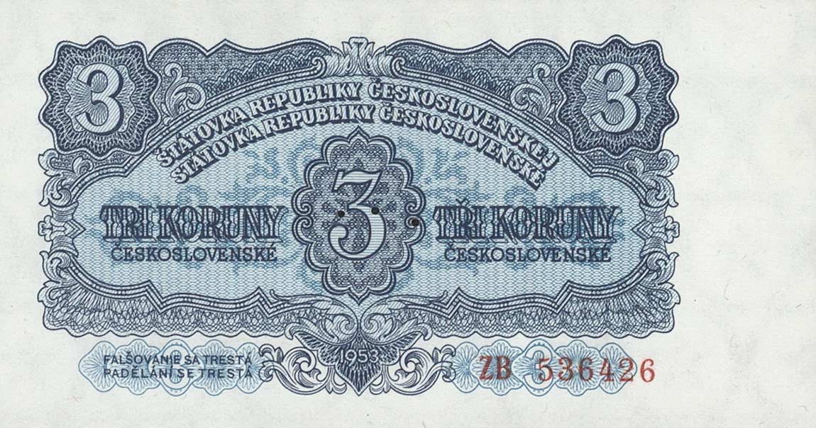 Front of Czechoslovakia p79r: 3 Korun from 1953