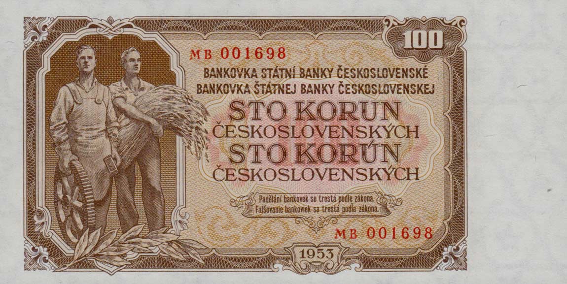 Front of Czechoslovakia p86b: 100 Korun from 1953