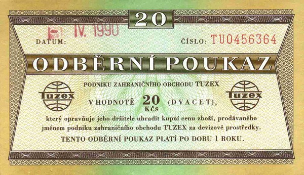 Front of Czechoslovakia pFX75: 20 Korun from 1990