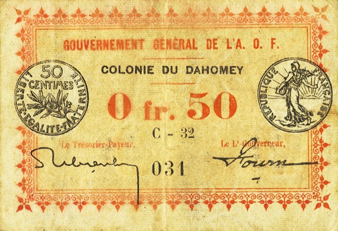 Front of Dahomey p1a: 0.5 Franc from 1917