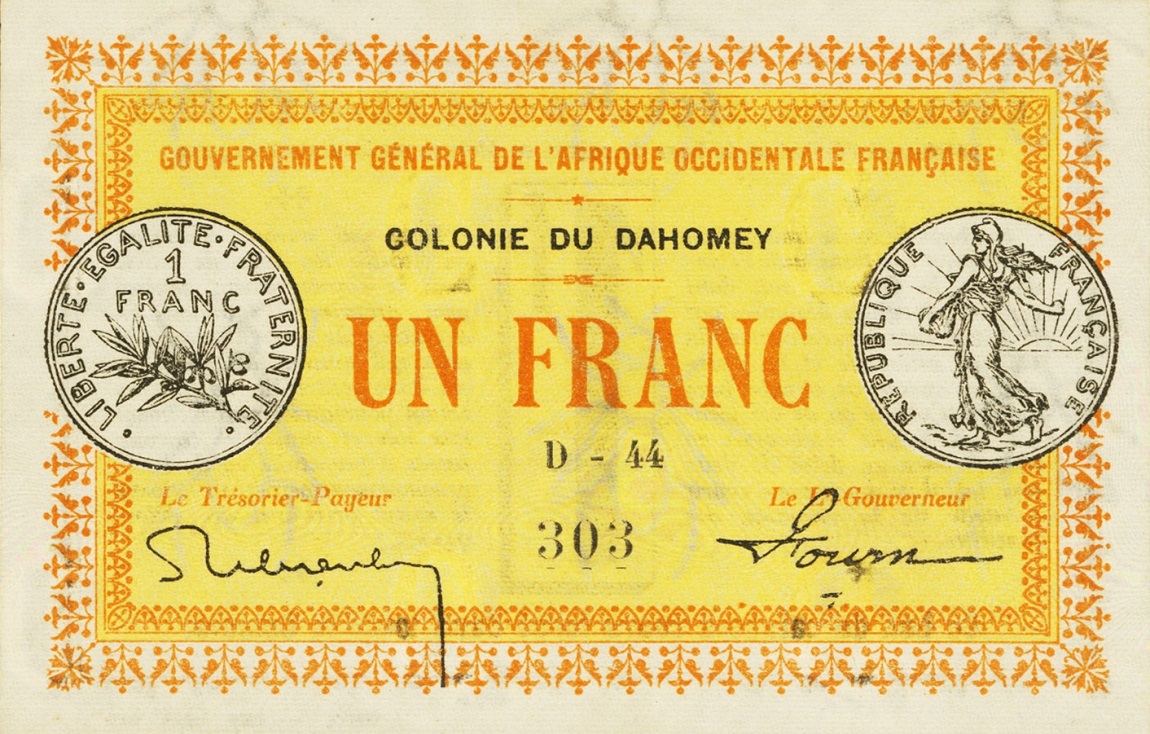 Front of Dahomey p2a: 1 Franc from 1917