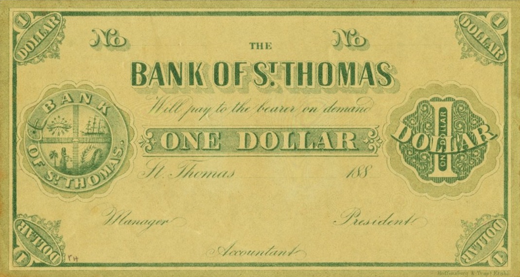 Front of Danish West Indies p15r: 1 Dollar from 1889