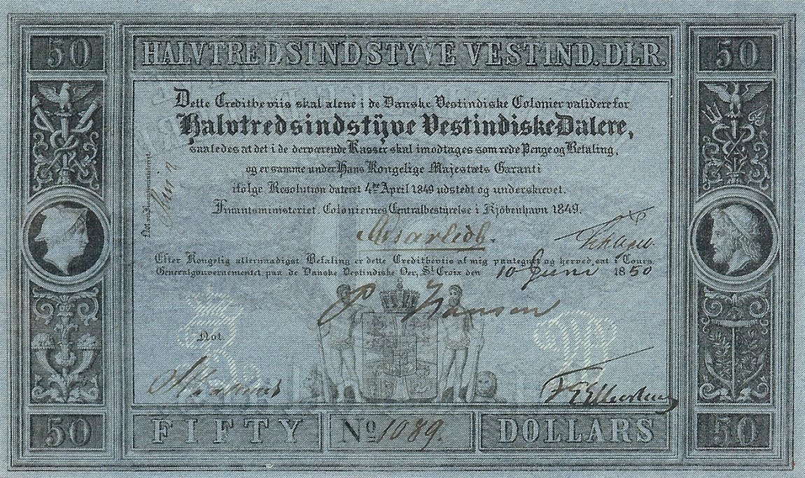 Front of Danish West Indies p5: 50 Dalere from 1849