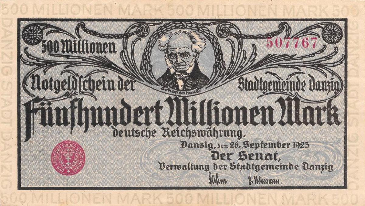 Front of Danzig p28a: 500000000 Mark from 1923
