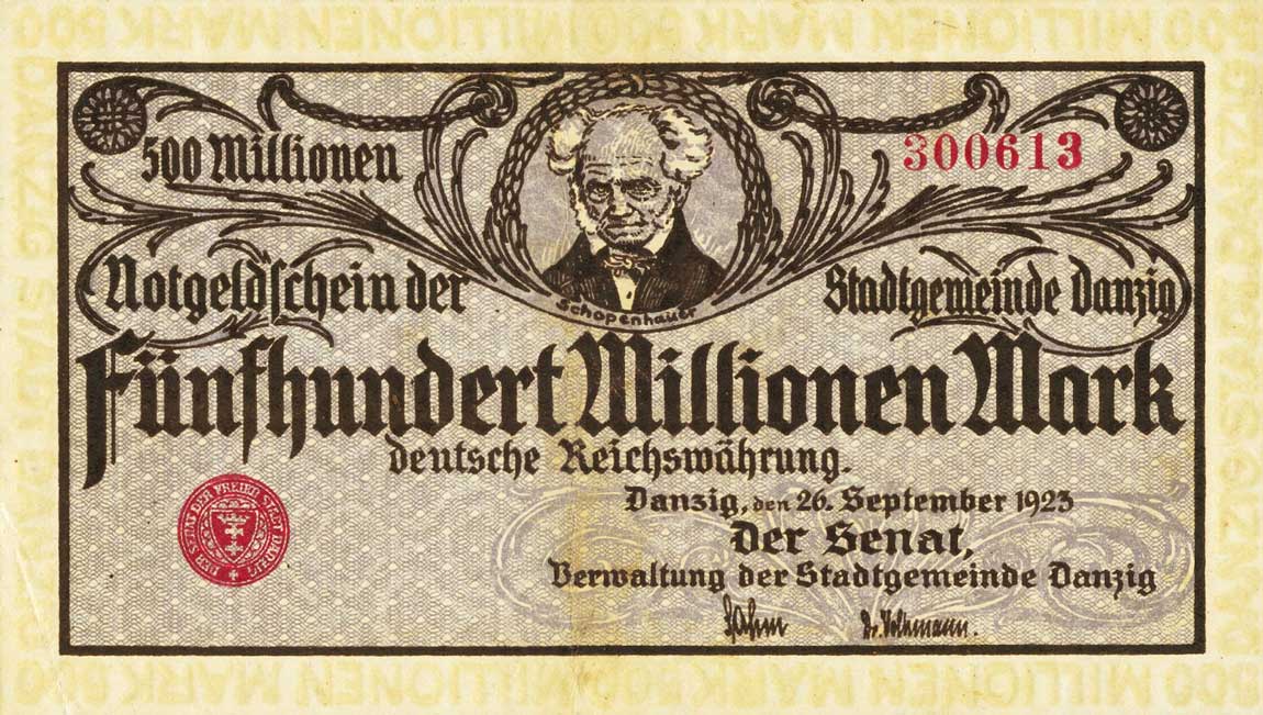 Front of Danzig p28b: 500000000 Mark from 1923
