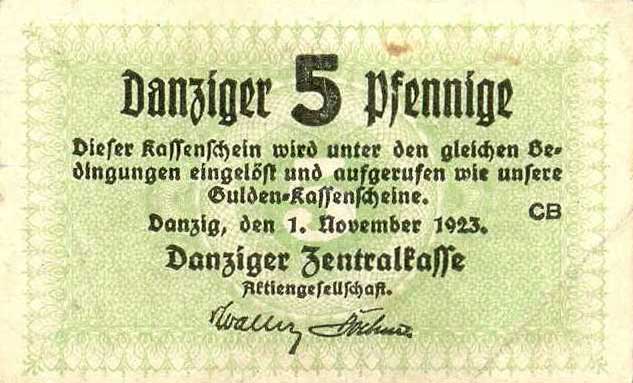 Front of Danzig p34a: 5 Pfennig from 1923