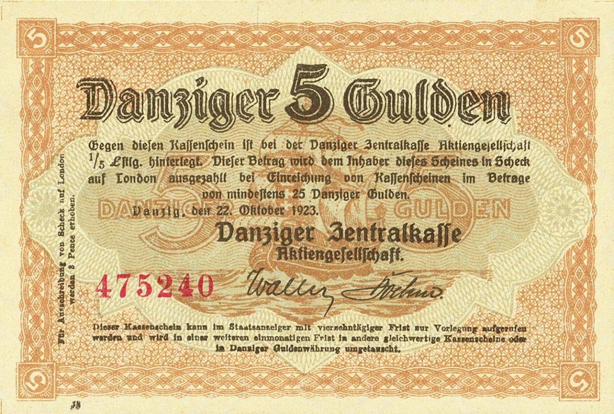 Front of Danzig p40a: 5 Gulden from 1923