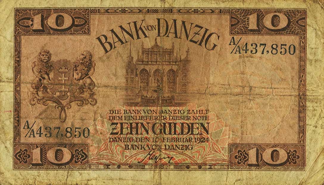 Front of Danzig p53: 10 Gulden from 1924