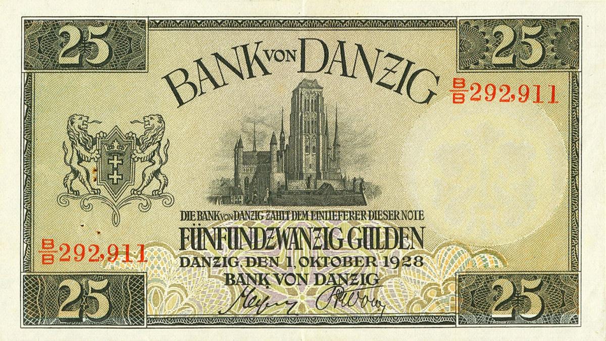 Front of Danzig p59: 25 Gulden from 1928