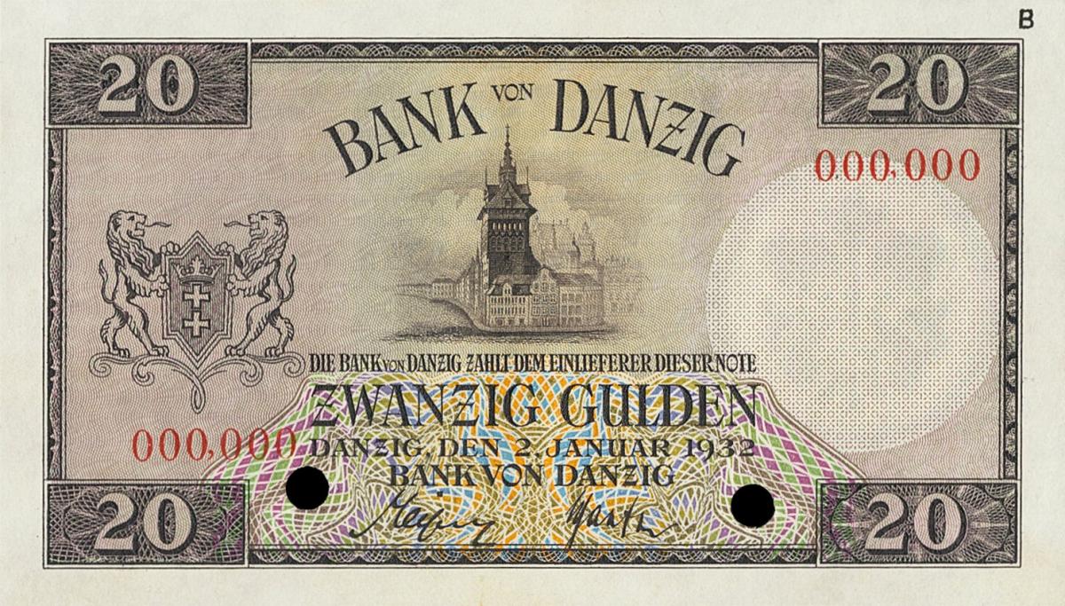 Front of Danzig p60s: 20 Gulden from 1932