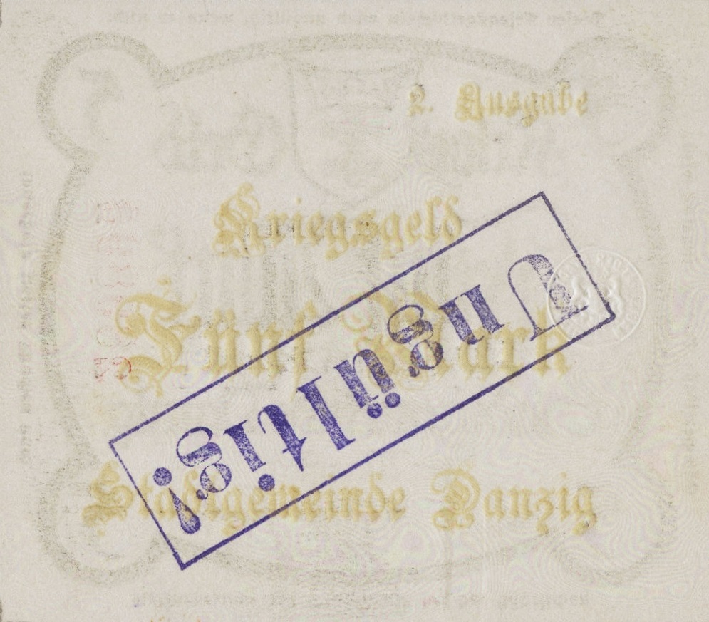 Back of Danzig p7b: 5 Mark from 1918