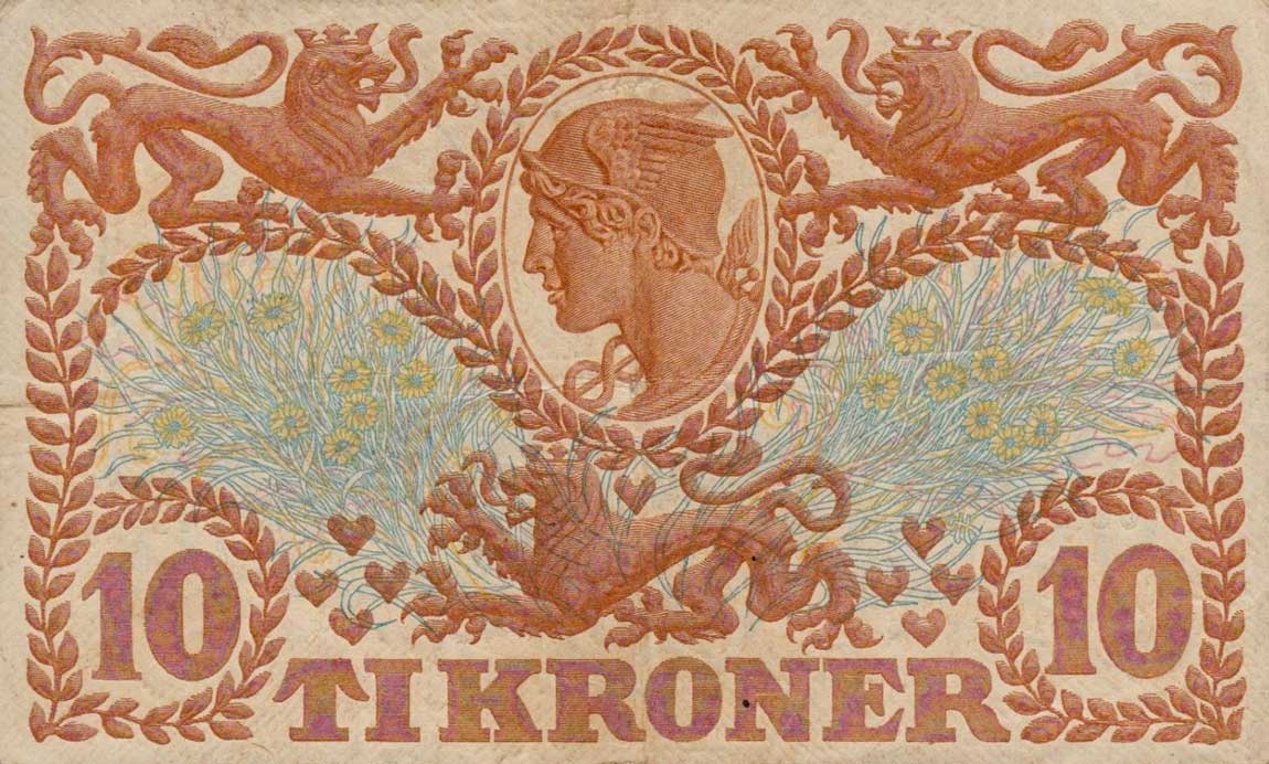 Back of Denmark p21ab: 10 Kroner from 1928