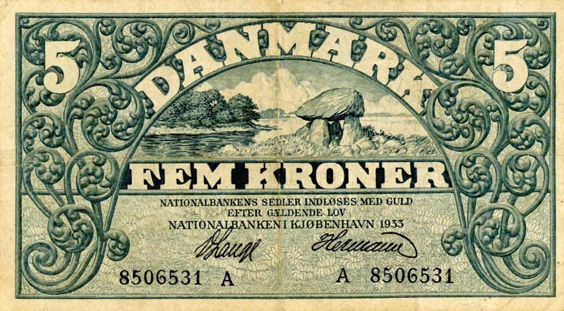 Front of Denmark p25c: 5 Kroner from 1933