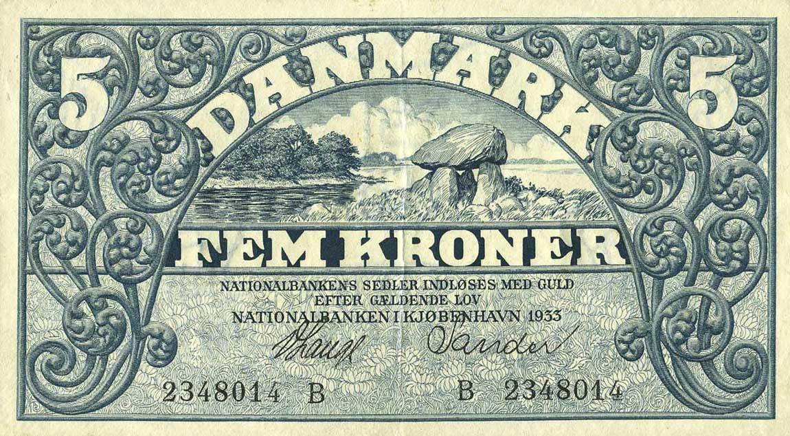 Front of Denmark p25d: 5 Kroner from 1933
