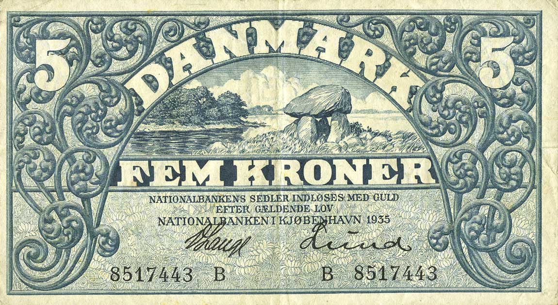 Front of Denmark p25e: 5 Kroner from 1935