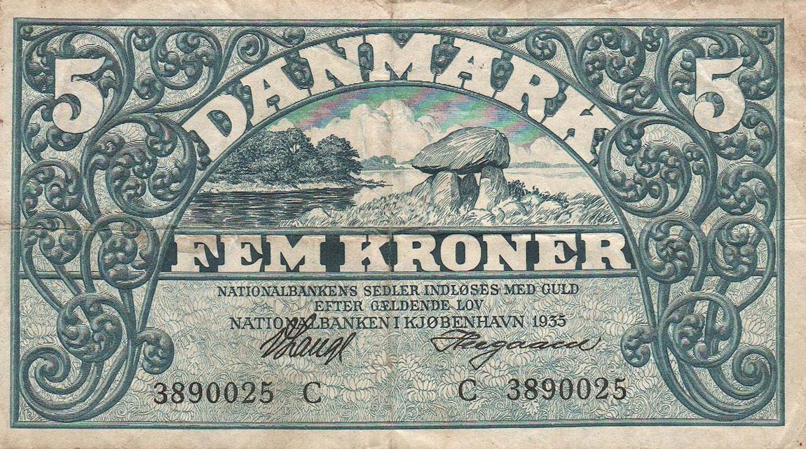 Front of Denmark p25f: 5 Kroner from 1935