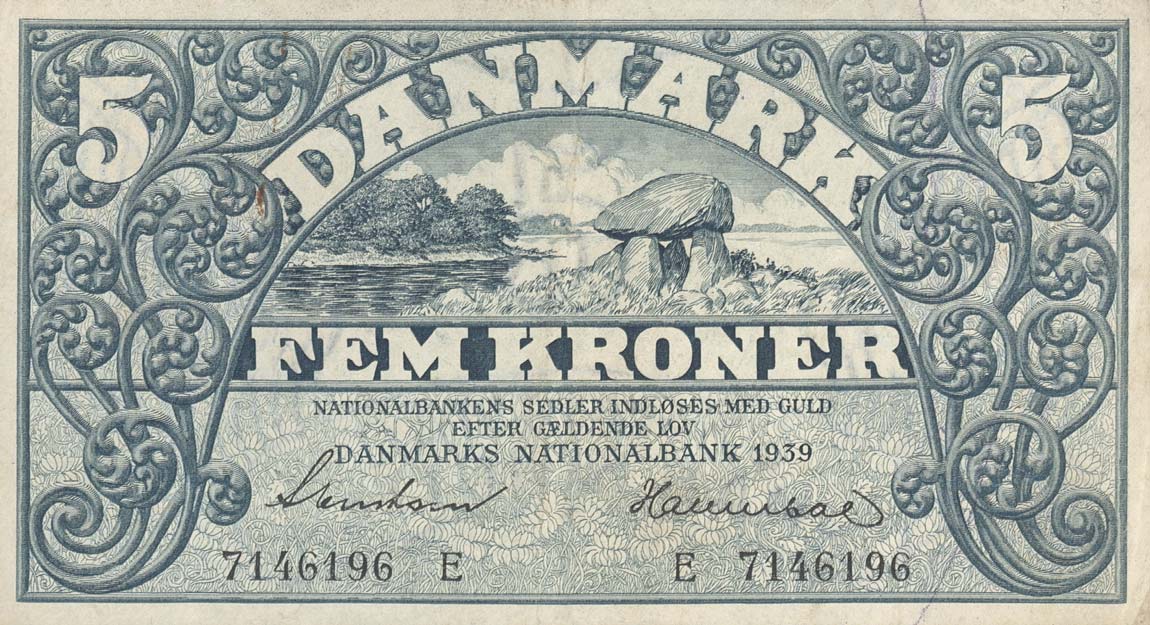 Front of Denmark p30b: 5 Kroner from 1939