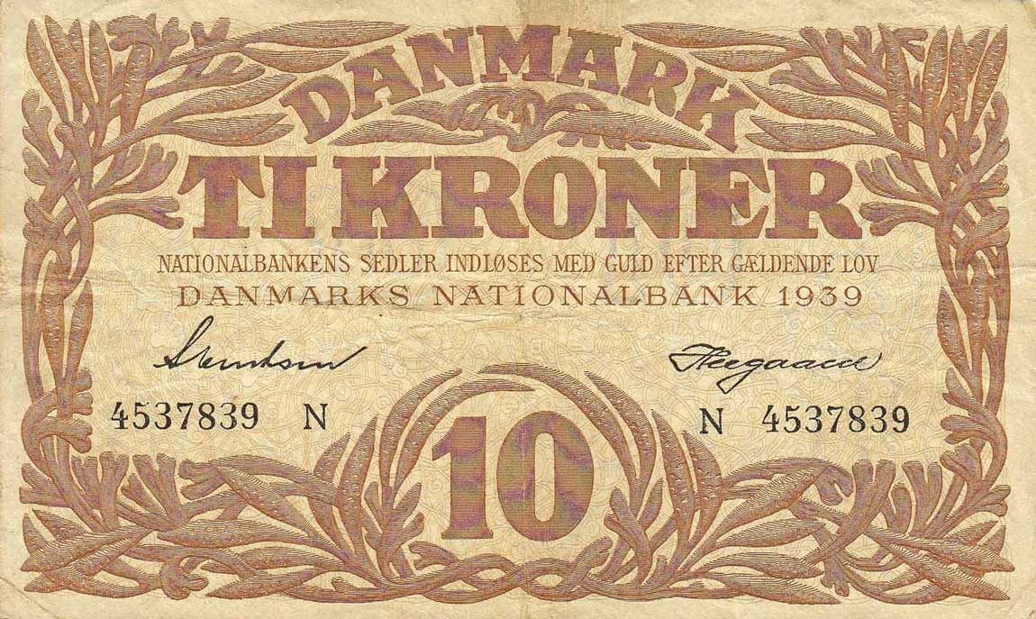 Front of Denmark p31e: 10 Kroner from 1939