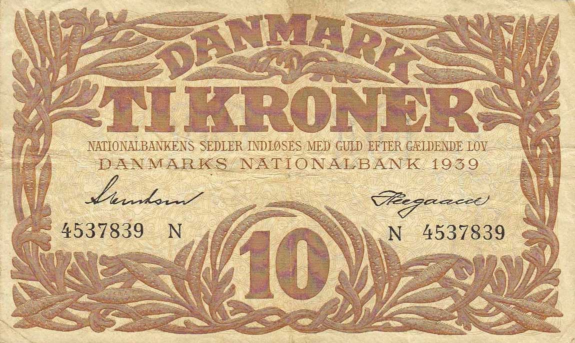 Front of Denmark p31e: 10 Kroner from 1939