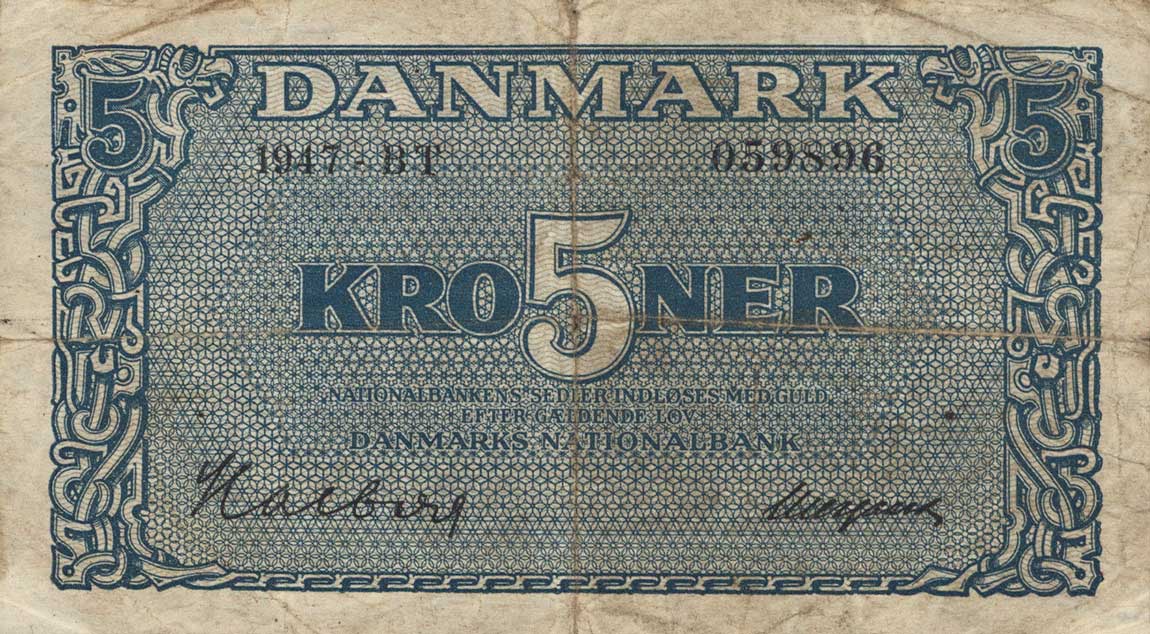 Front of Denmark p35d: 5 Kroner from 1947