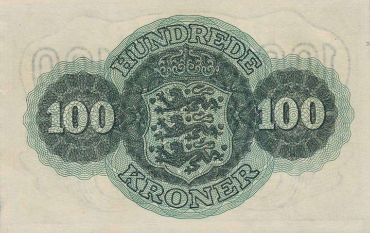 Back of Denmark p39a: 100 Kroner from 1944