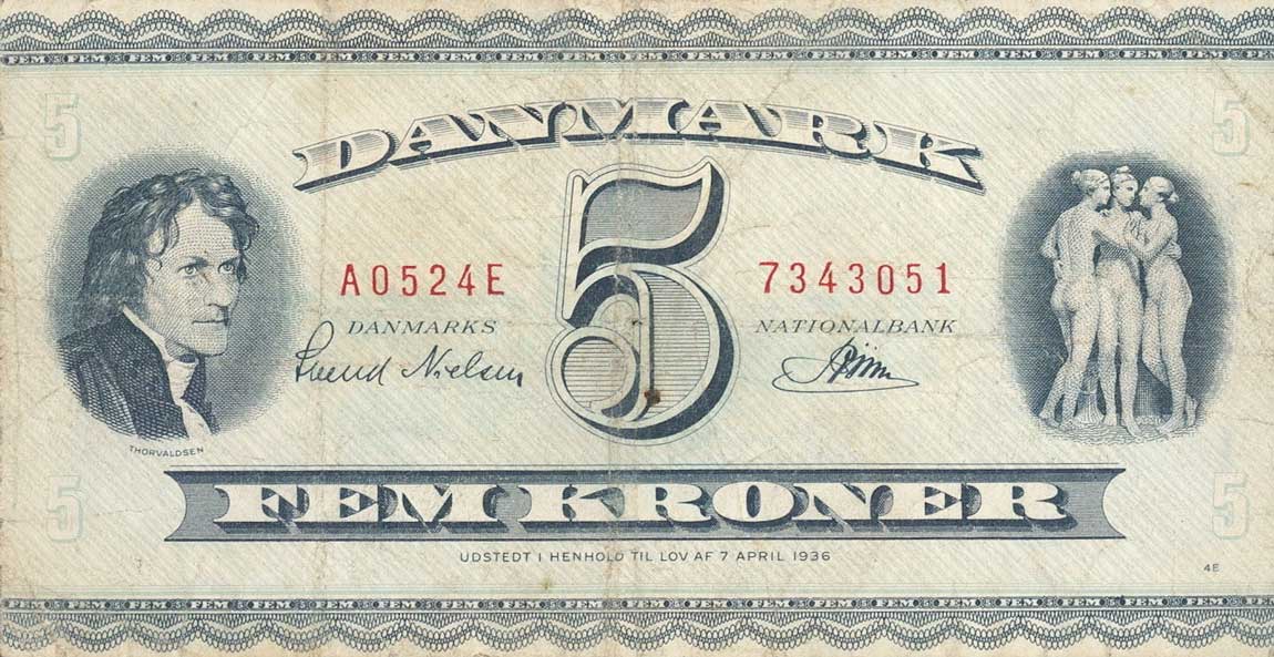 Front of Denmark p42a: 5 Kroner from 1952