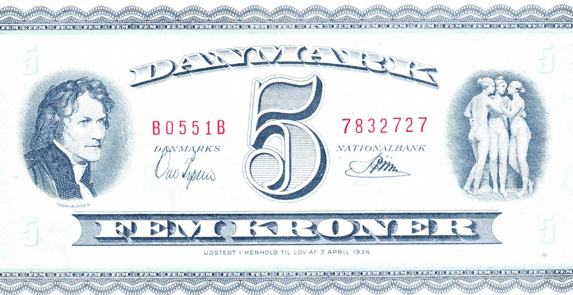 Front of Denmark p42i: 5 Kroner from 1955