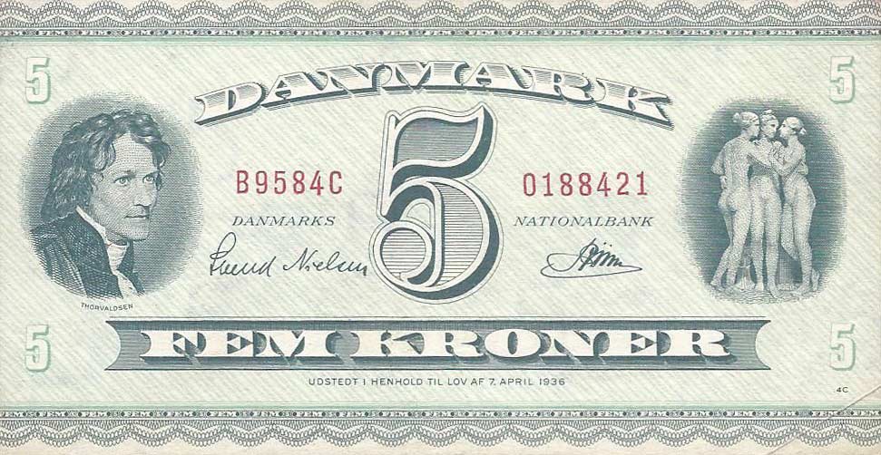 Front of Denmark p42k: 5 Kroner from 1956