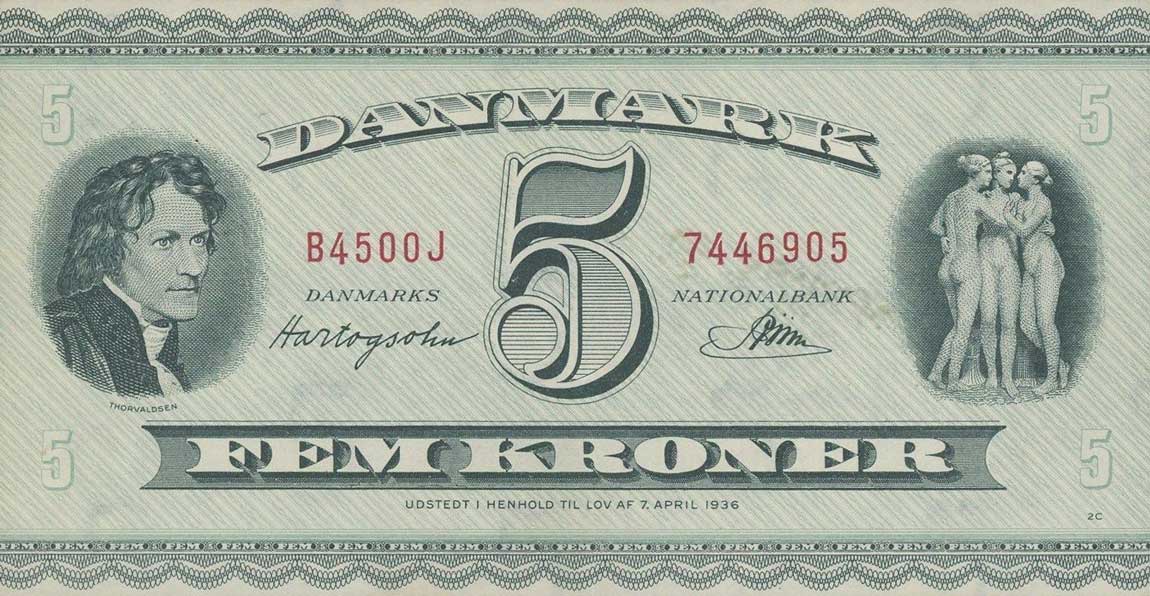 Front of Denmark p42r2: 5 Kroner from 1950