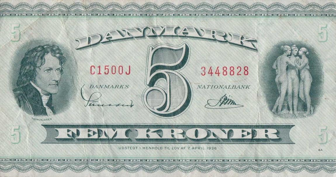 Front of Denmark p42r5: 5 Kroner from 1950