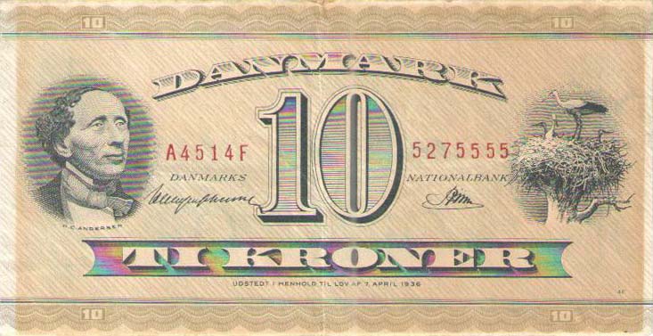 Front of Denmark p43d: 10 Kroner from 1952