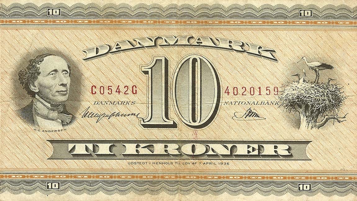 Front of Denmark p44a: 10 Kroner from 1954