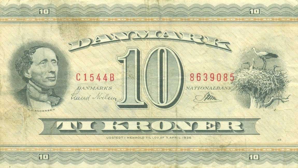 Front of Denmark p44c: 10 Kroner from 1954