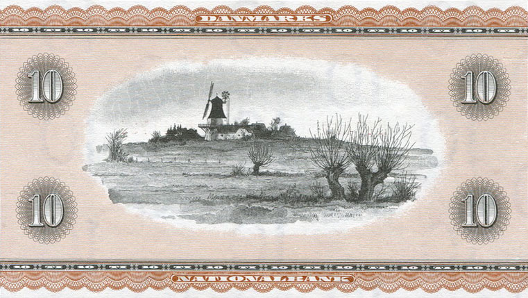 Back of Denmark p44d: 10 Kroner from 1954